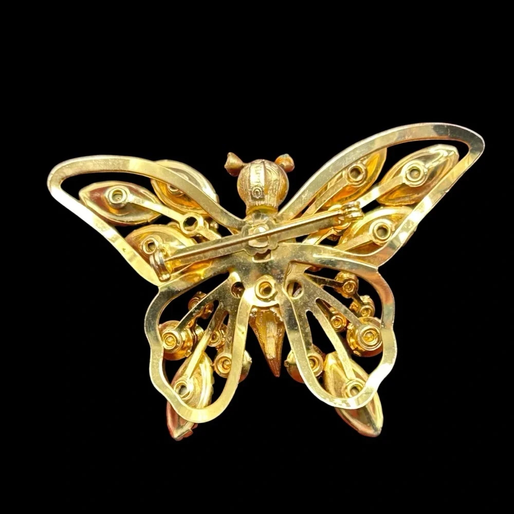 Vintage Selini Molded Iris Glass Rhinestone Butterfly Brooch